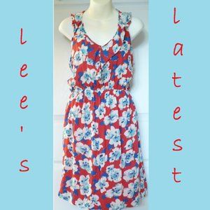 Annabella Floral Red White Blue Halter Dress M